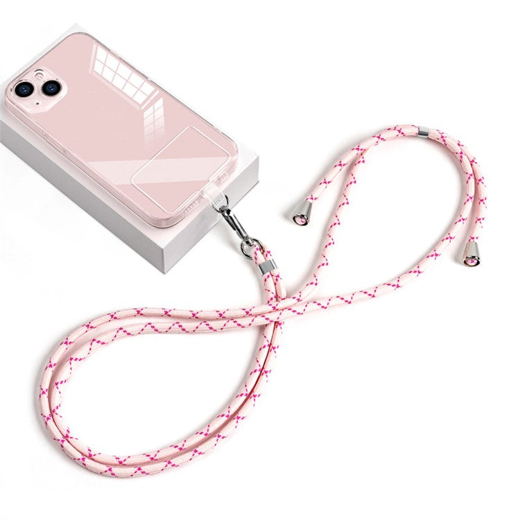 Neck Cell Phone Lanyard 6mm Nylon Adjustable Phone Strap Crossbody with Pad - Light Pink Rose / X Pattern