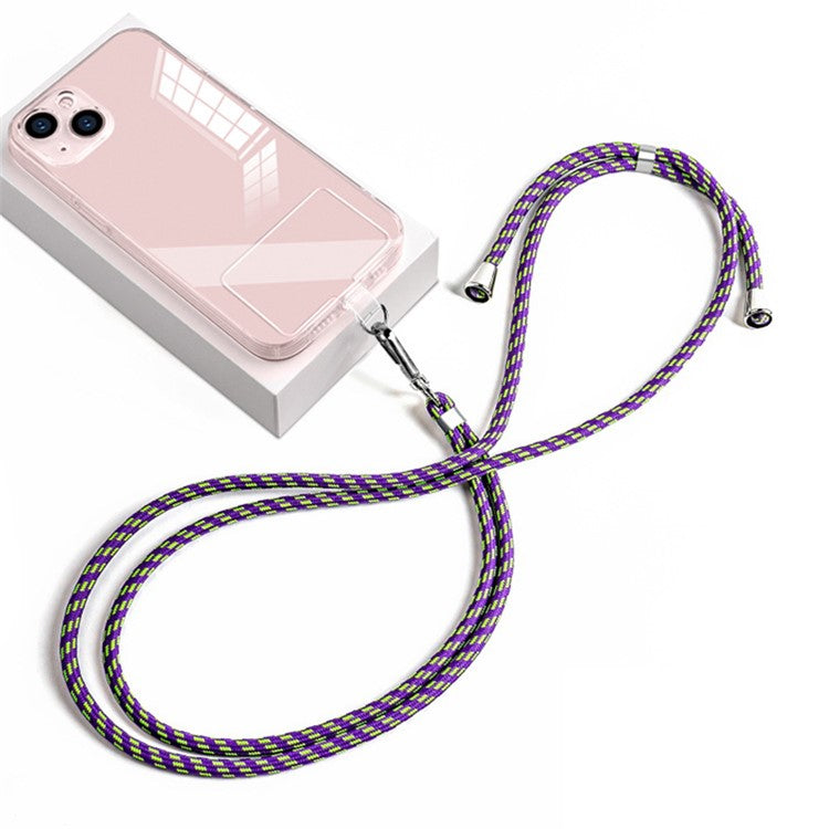 Neck Cell Phone Lanyard 6mm Nylon Adjustable Phone Strap Crossbody with Pad - Purple Green / Twill Texture