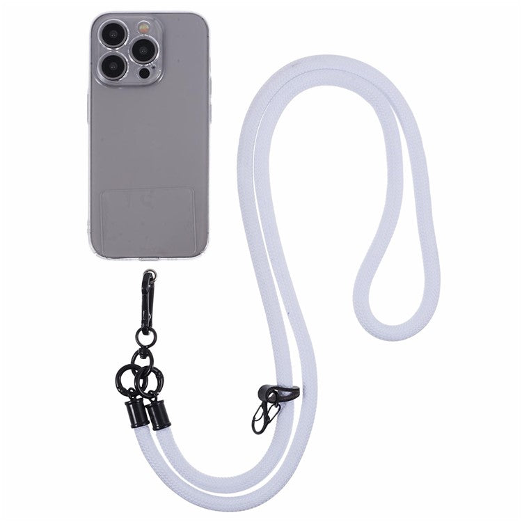 Style A Solid Color Phone Strap 10mm Crossbody Nylon Phone Charm with Clear Patch - White