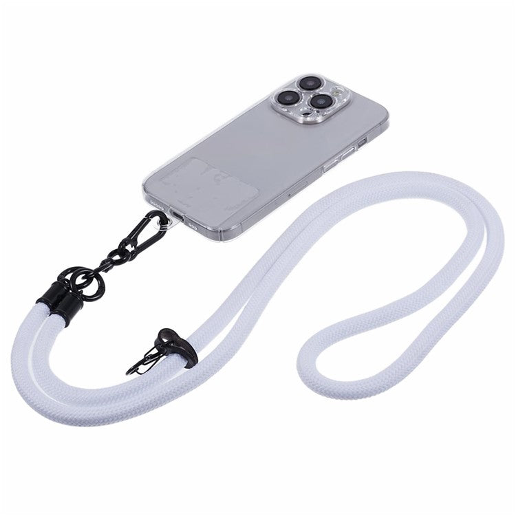 Style A Solid Color Phone Strap 10mm Crossbody Nylon Phone Charm with Clear Patch - White