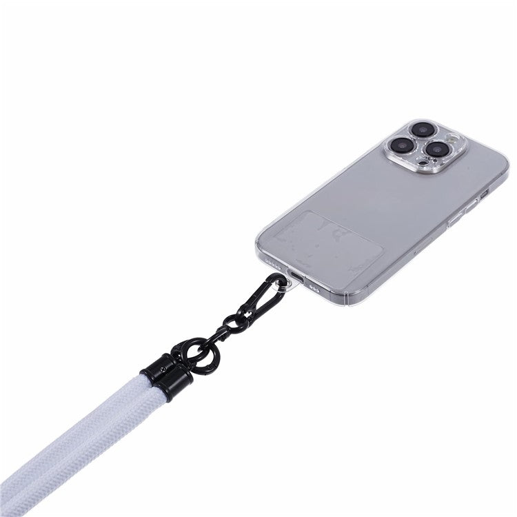 Style A Solid Color Phone Strap 10mm Crossbody Nylon Phone Charm with Clear Patch - White