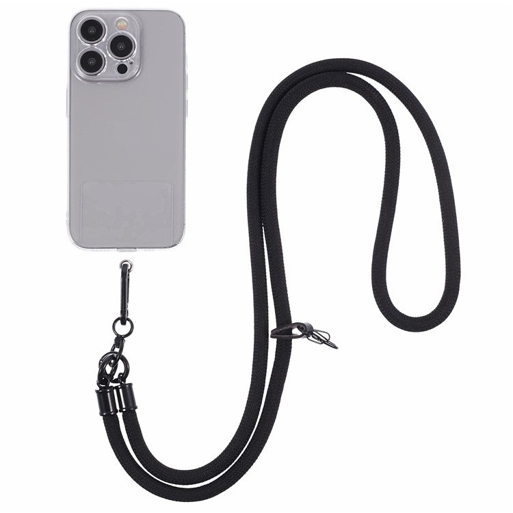 Style A Solid Color Phone Strap 10mm Crossbody Nylon Phone Charm with Clear Patch - Black