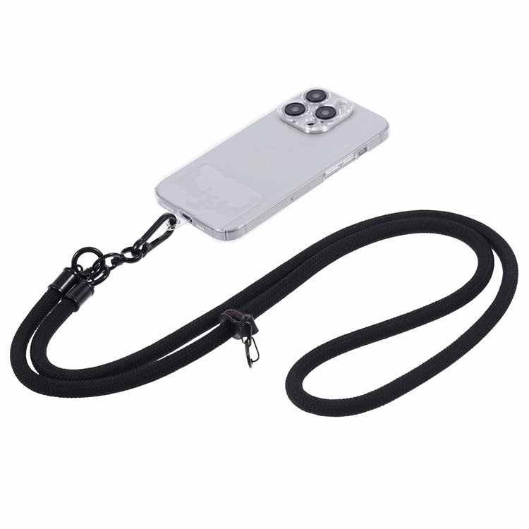 Style A Solid Color Phone Strap 10mm Crossbody Nylon Phone Charm with Clear Patch - Black