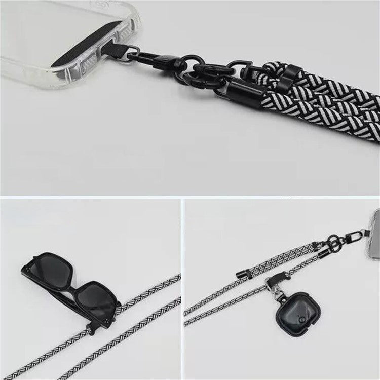 Phone Lanyard Universal 7mm Nylon Neck Strap Necklace with Tether Tab - Black+White