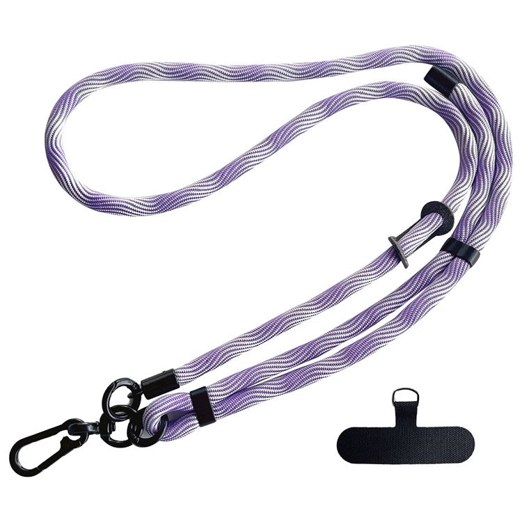 Crossbody Phone Lanyard Strap with Patch 7mm Thickness Adjustable Nylon Neck Strap - White+Purple