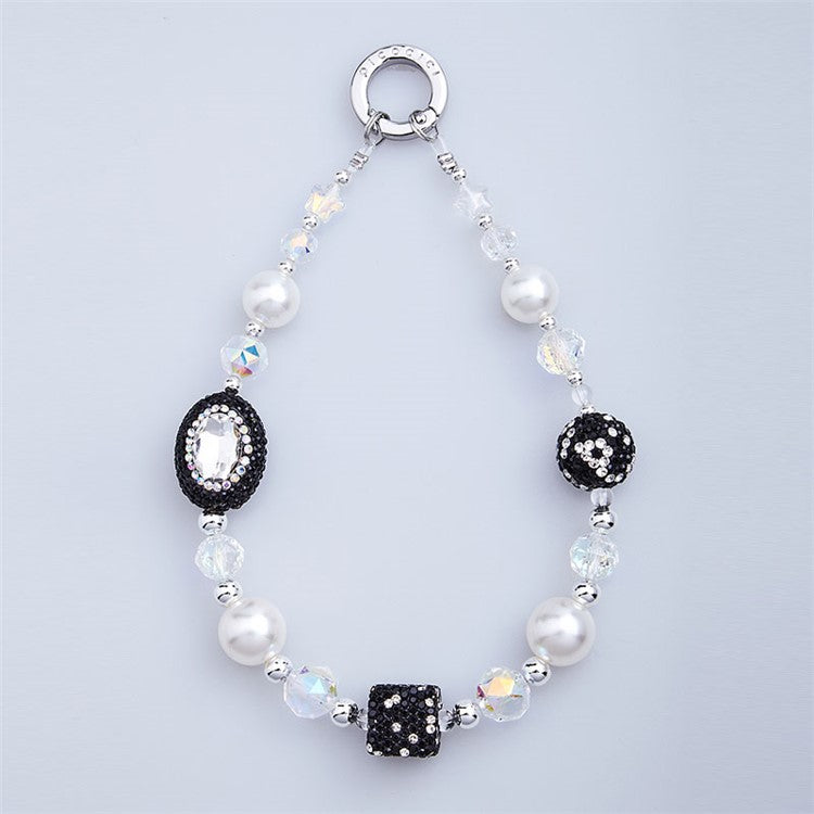 PICOCICI Mobile Phone Charm Strap Rhinestones Pearls Beads Phone Wrist Strap Lanyard - 1