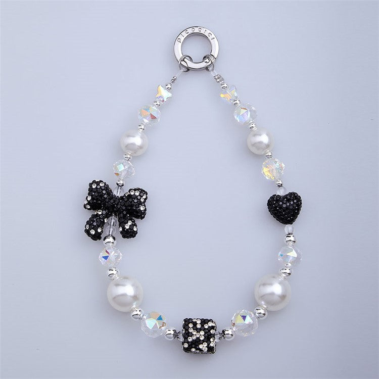 PICOCICI Rhinestone Heart Bowtie Decor Phone Lanyard Beaded Bracelet - 3