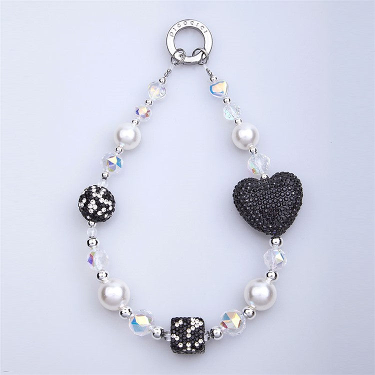 PICOCICI Anti-fall Phone Chain with Rhinestone Heart Cube Decor Beaded Wrist Strap - 1