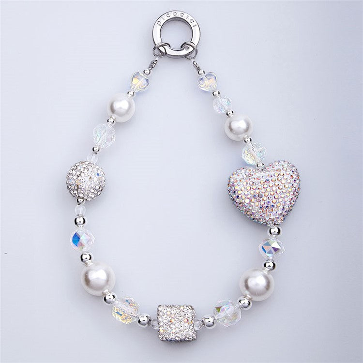 PICOCICI Anti-fall Phone Chain with Rhinestone Heart Cube Decor Beaded Wrist Strap - 2