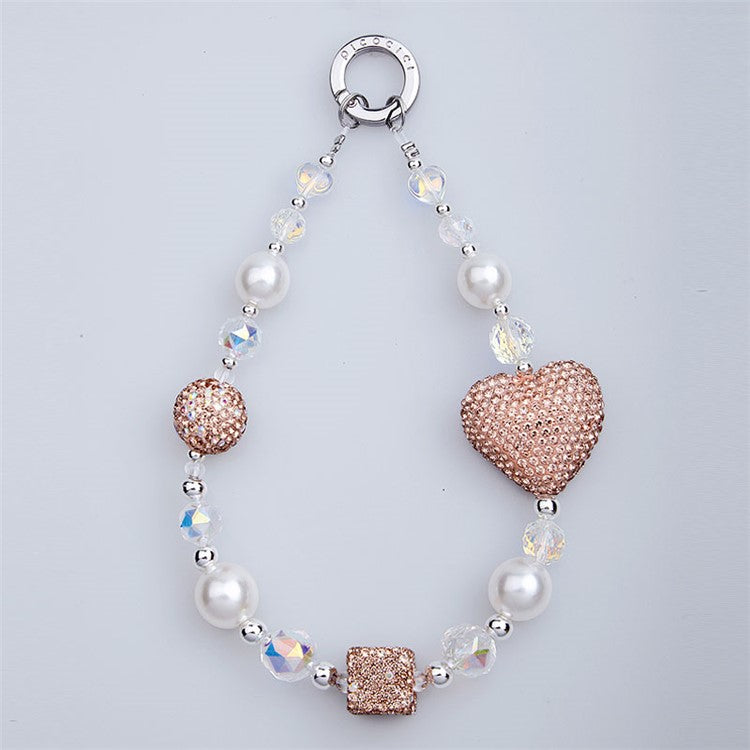 PICOCICI Anti-fall Phone Chain with Rhinestone Heart Cube Decor Beaded Wrist Strap - 3