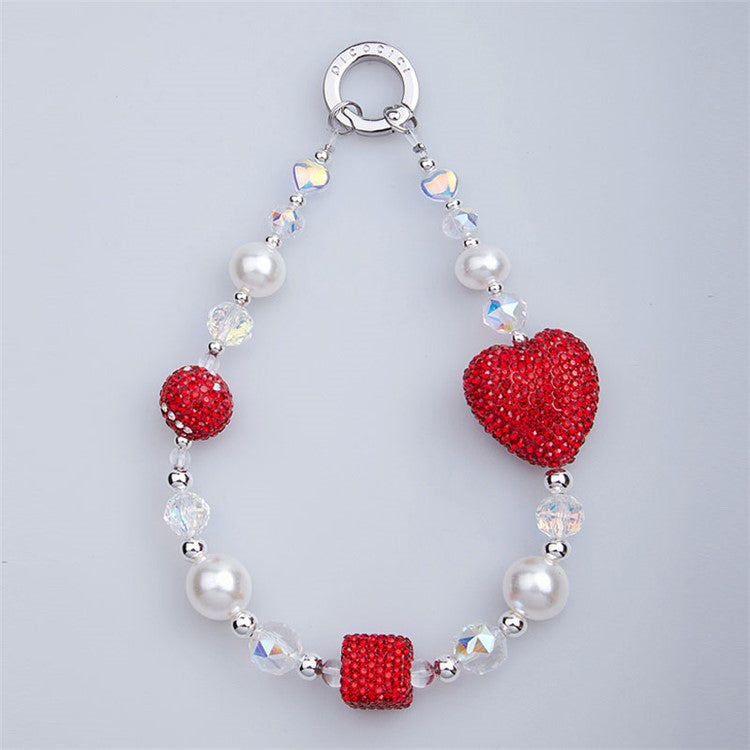 PICOCICI Anti-fall Phone Chain with Rhinestone Heart Cube Decor Beaded Wrist Strap - 6