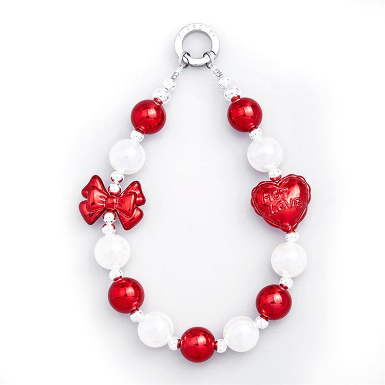 PICOCICI Love Heart Bowknot Decor Phone Anti-drop Lanyard Beaded Bracelet Hand Chain - Style E