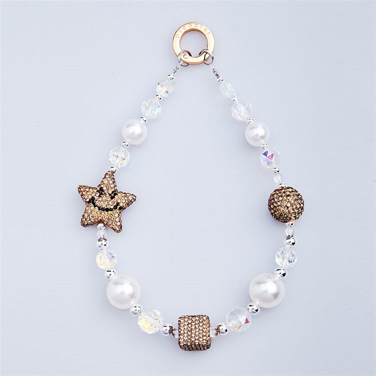 PICOCICI Rhinestone Star Decor Anti-fall Phone Chain Beaded Wrist Strap - Style D