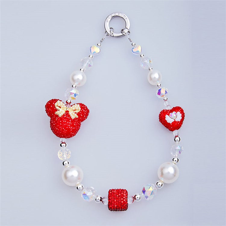 PICOCICI Cartoon Mouse Head Heart Decor Phone Anti-drop Lanyard Beaded Bracelet - Style D