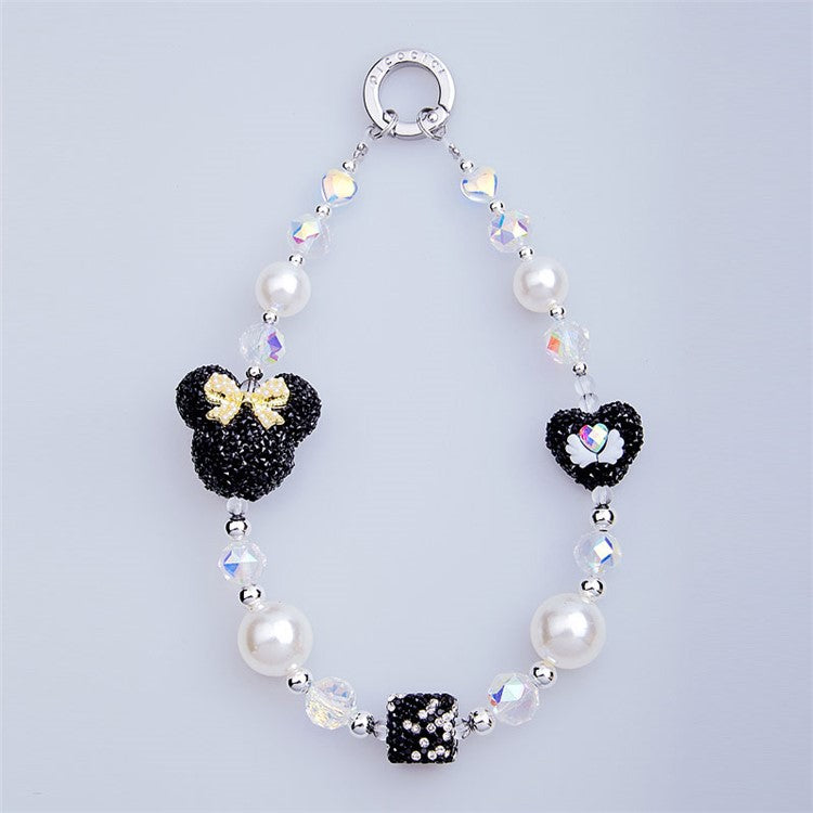 PICOCICI Cartoon Mouse Head Heart Decor Phone Anti-drop Lanyard Beaded Bracelet - Style F