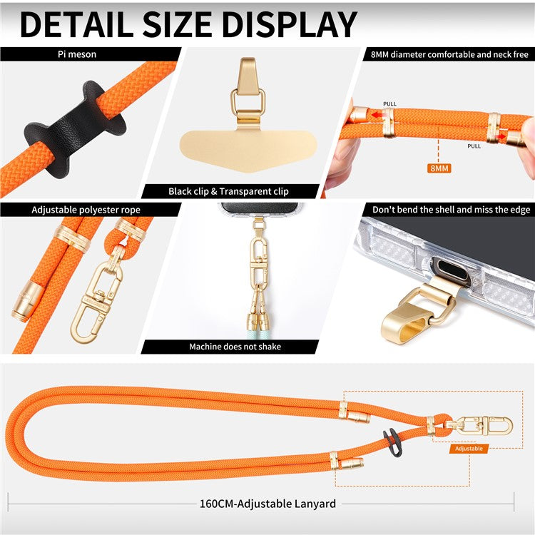 LEEU DESIGN Phone Lanyard 160cm Adjustable Crossbody Cell Phone Neck Strap with Pad - Orange