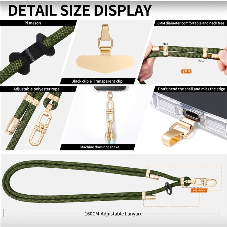 LEEU DESIGN Phone Lanyard 160cm Adjustable Crossbody Cell Phone Neck Strap with Pad - Army Green