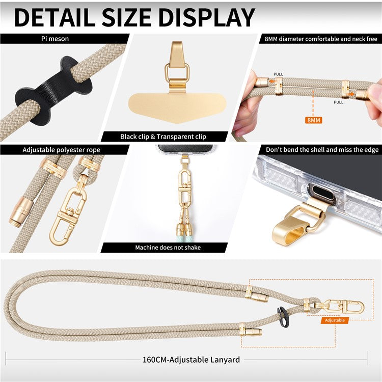 LEEU DESIGN Phone Lanyard 160cm Adjustable Crossbody Cell Phone Neck Strap with Pad - Khaki