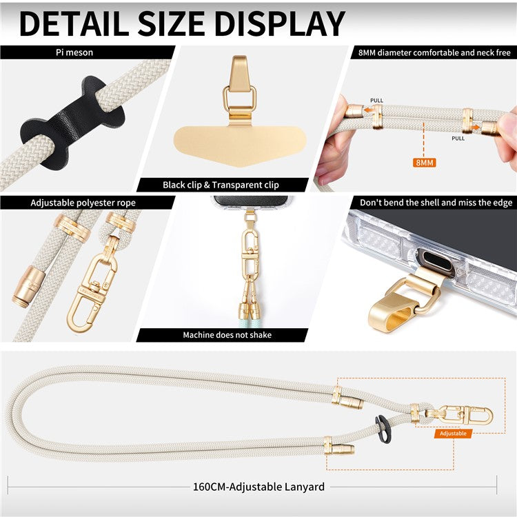 LEEU DESIGN Phone Lanyard 160cm Adjustable Crossbody Cell Phone Neck Strap with Pad - Beige