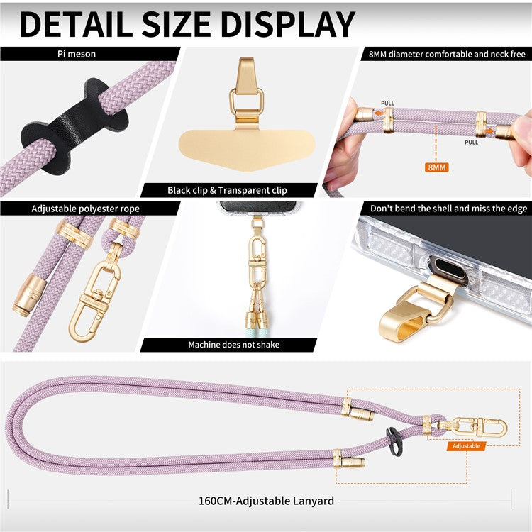 LEEU DESIGN Phone Lanyard 160cm Adjustable Crossbody Cell Phone Neck Strap with Pad - Light Purple