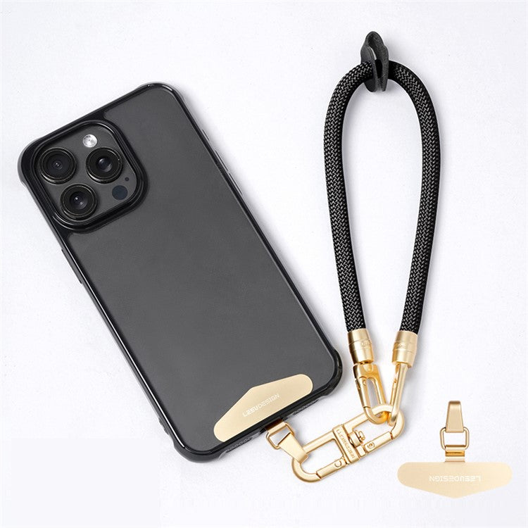 LEEU DESIGN 30cm Smartphone Strap Cell Phone Polyester Lanyard with Metal Tether Tab - Black