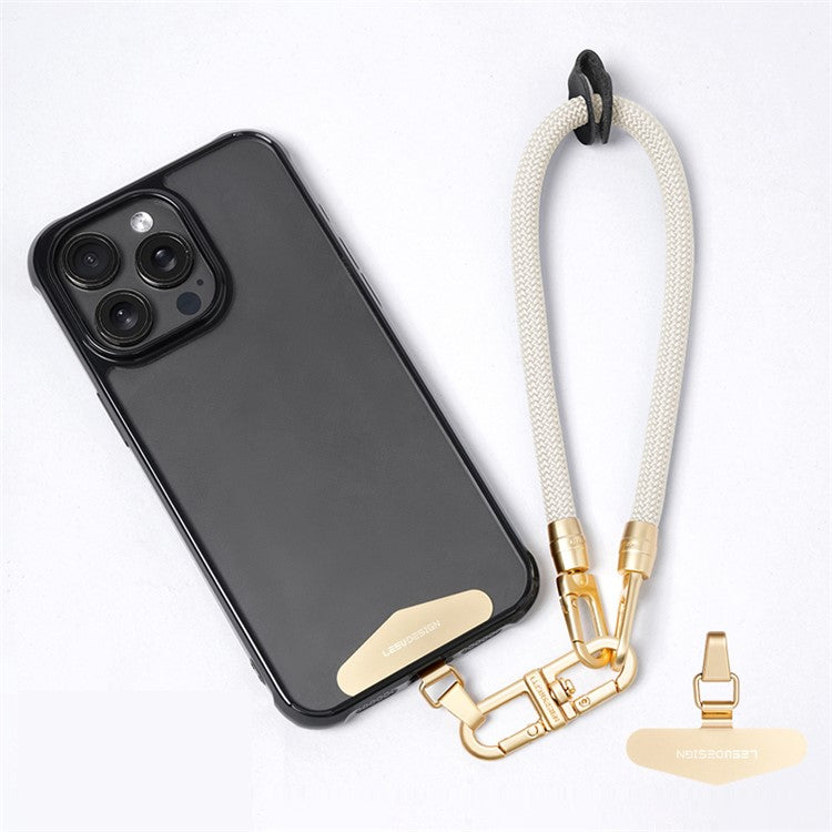 LEEU DESIGN 30cm Smartphone Strap Cell Phone Polyester Lanyard with Metal Tether Tab - Beige