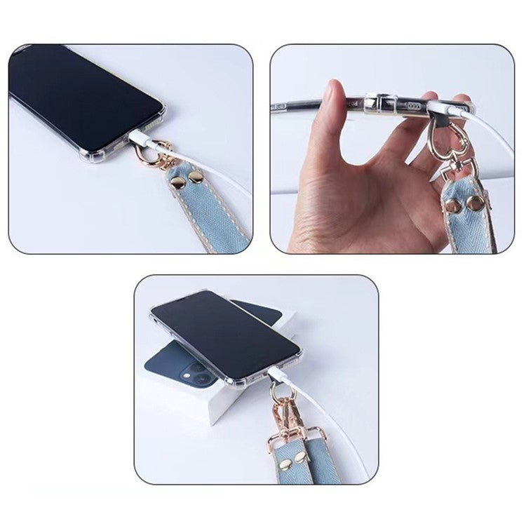 Polyester Phone Lanyard Anti-lost Cell Phone Wrist Strap with Connection Sheet and Small Rope - Baby Blue