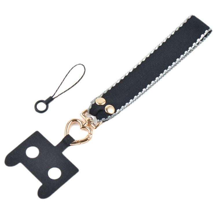 Polyester Phone Lanyard Anti-lost Cell Phone Wrist Strap with Connection Sheet and Small Rope - Black