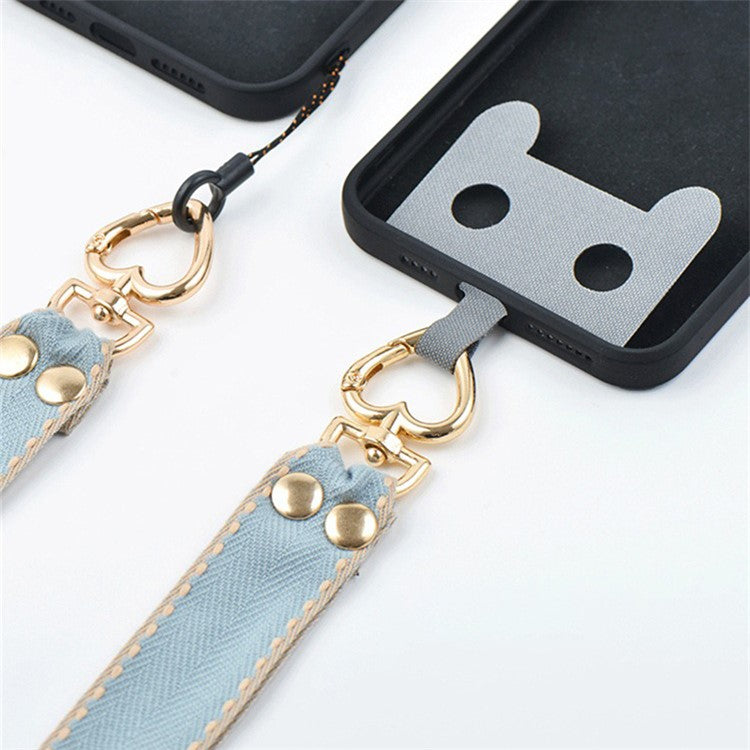 Polyester Phone Lanyard Anti-lost Cell Phone Wrist Strap with Connection Sheet and Small Rope - Black