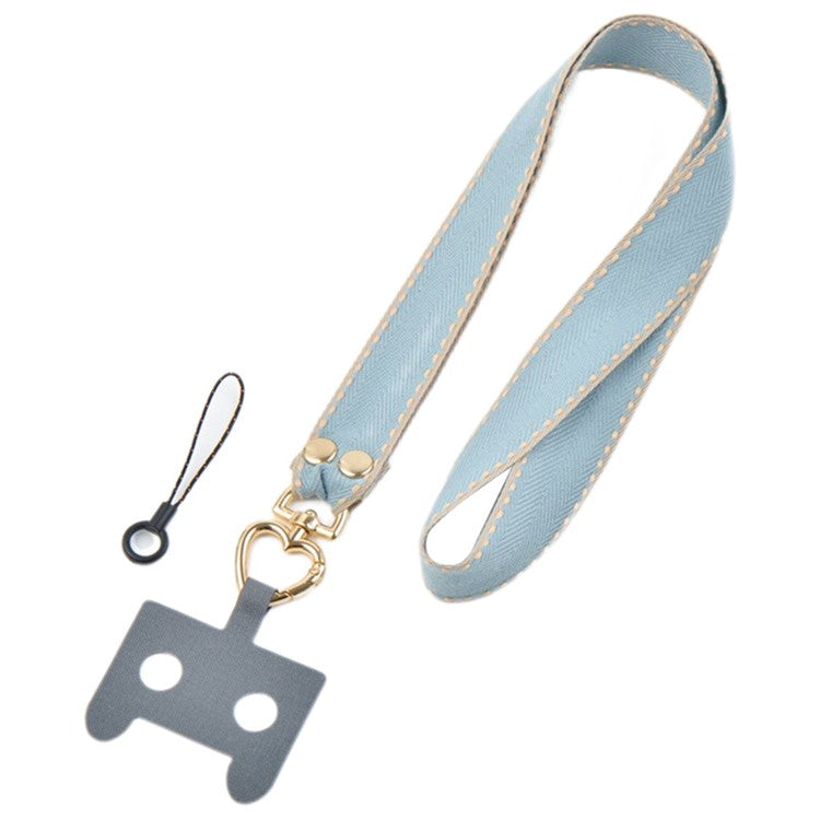 Polyester Anti-drop Cell Phone Neck Strap with Connection Sheet and Small Rope - Baby Blue