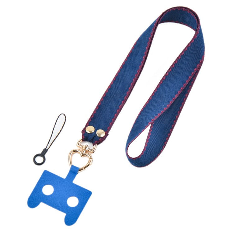 Polyester Anti-drop Cell Phone Neck Strap with Connection Sheet and Small Rope - Navy Blue