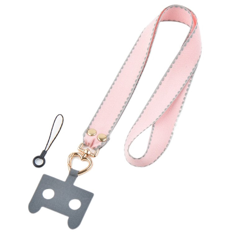 Polyester Anti-drop Cell Phone Neck Strap with Connection Sheet and Small Rope - Pink