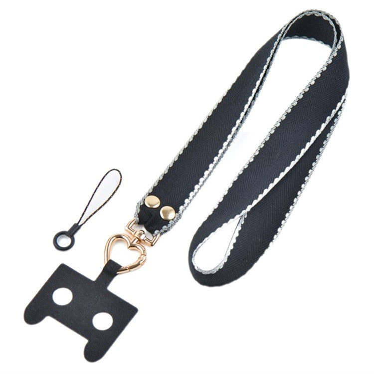 Polyester Anti-drop Cell Phone Neck Strap with Connection Sheet and Small Rope - Black