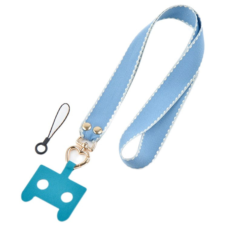 Polyester Anti-drop Cell Phone Neck Strap with Connection Sheet and Small Rope - Denim Blue