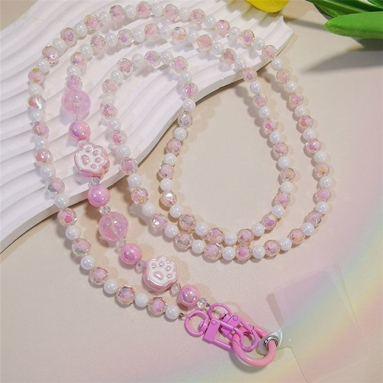 110cm Phone Lanyard for iPhone 16 / 16 Plus / 16 Pro / 16 Pro Max Beaded Shoulder Neck Strap with Patch - Pink