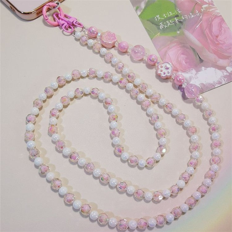 110cm Phone Lanyard for iPhone 16 / 16 Plus / 16 Pro / 16 Pro Max Beaded Shoulder Neck Strap with Patch - Pink