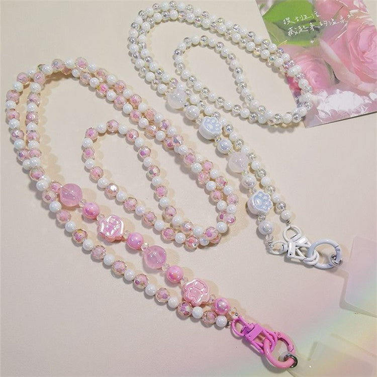 110cm Phone Lanyard for iPhone 16 / 16 Plus / 16 Pro / 16 Pro Max Beaded Shoulder Neck Strap with Patch - Pink