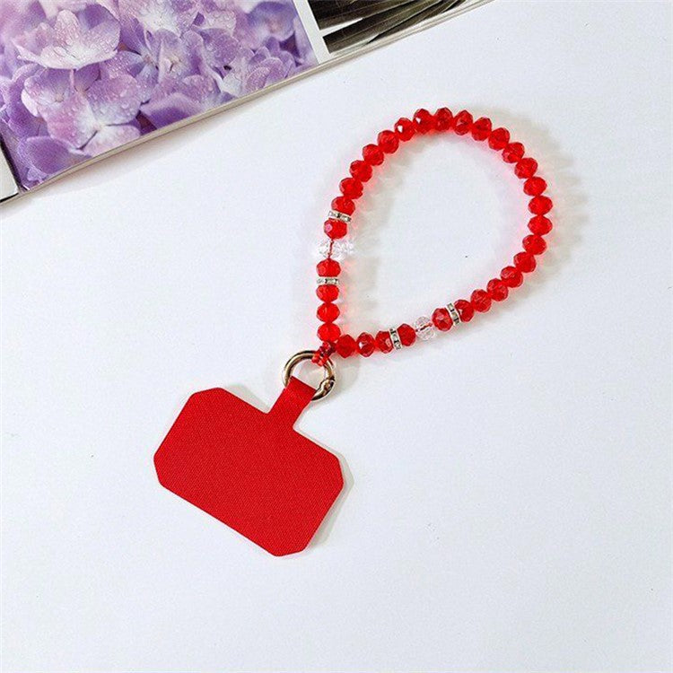 11cm Phone Wrist Strap Beads Bracelet Lanyard Universal Phone Short Strap with Tether Tab - Red+Red