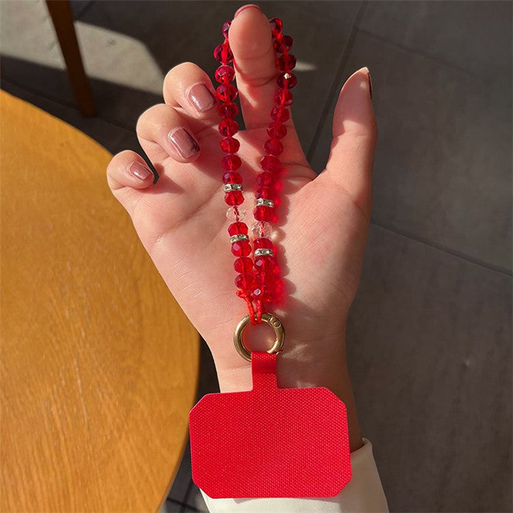 11cm Phone Wrist Strap Beads Bracelet Lanyard Universal Phone Short Strap with Tether Tab - Red+Red