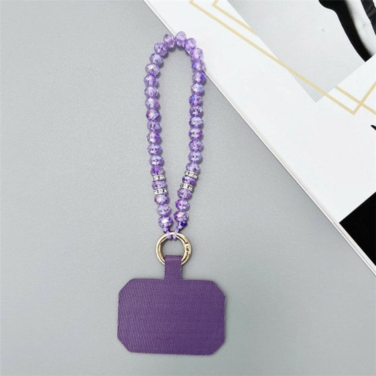 11cm Phone Wrist Strap Beads Bracelet Lanyard Universal Phone Short Strap with Tether Tab - Purple+Purple