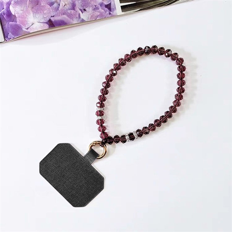 11cm Phone Wrist Strap Beads Bracelet Lanyard Universal Phone Short Strap with Tether Tab - Grape Purple+Black