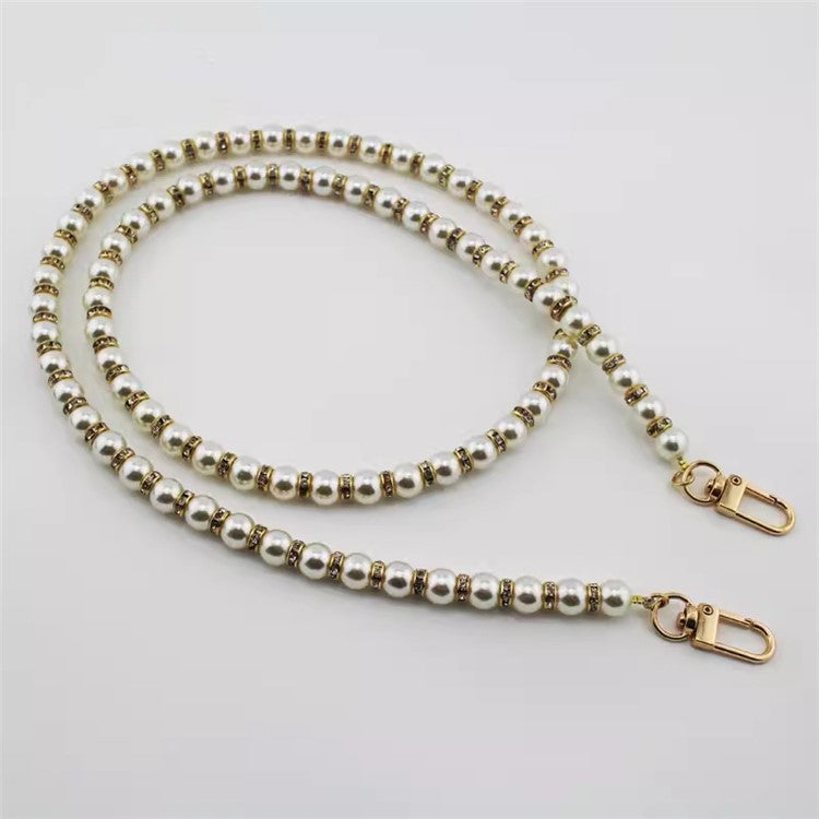 120cm Phone Lanyard Flashing Rhinestone Pearl Beaded Crossbody Chain Strap - Gold