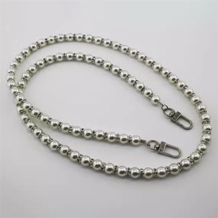 120cm Phone Lanyard Flashing Rhinestone Pearl Beaded Crossbody Chain Strap - Silver