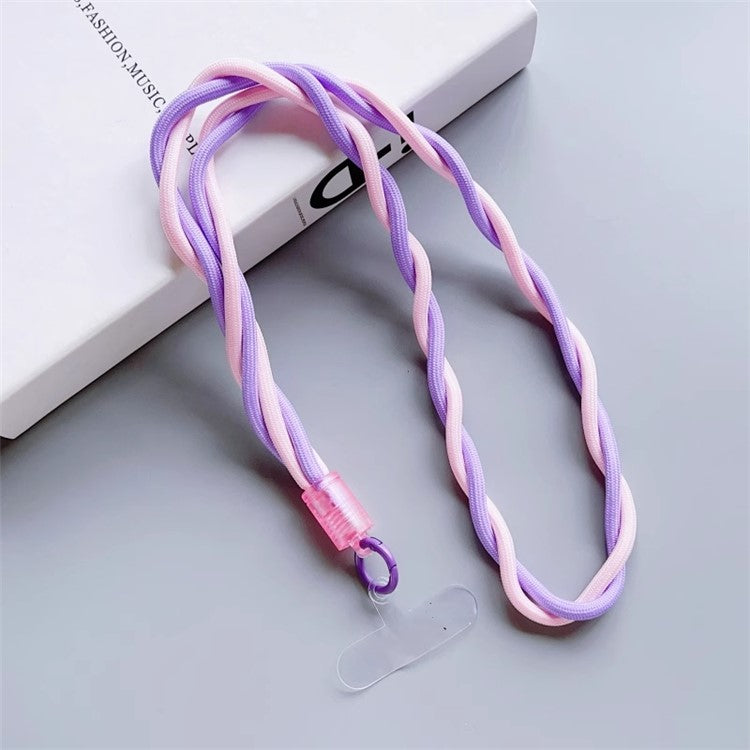 110cm Universal Phone Lanyard Dual Color Twisted Mobile Phone Neck Strap with Clear Tether Tab - Pink+Purple