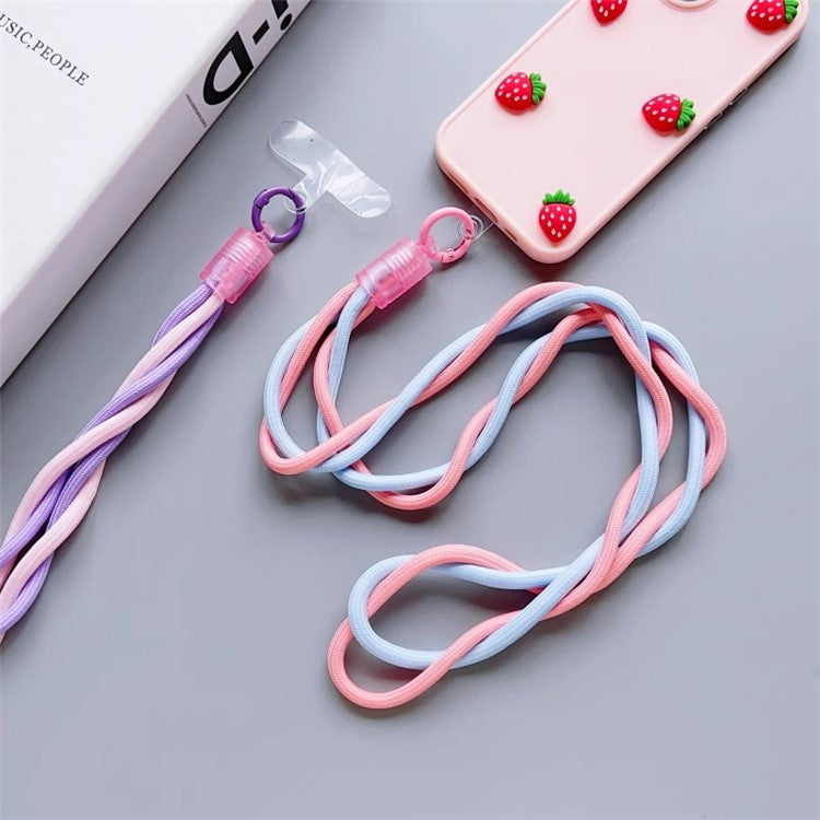 110cm Universal Phone Lanyard Dual Color Twisted Mobile Phone Neck Strap with Clear Tether Tab - Pink+Purple