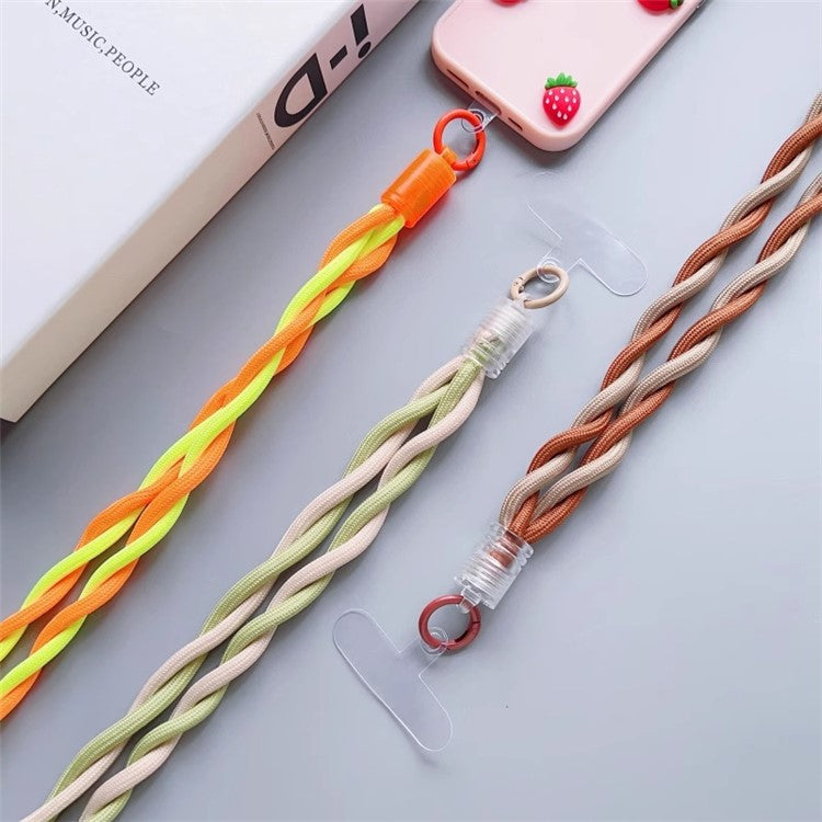 110cm Universal Phone Lanyard Dual Color Twisted Mobile Phone Neck Strap with Clear Tether Tab - Pink+Purple