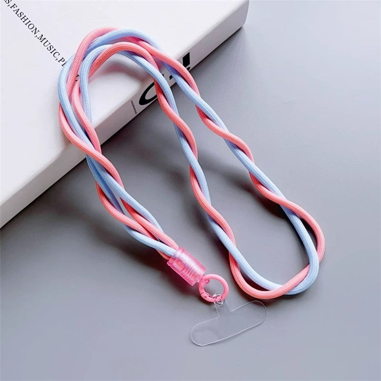 110cm Universal Phone Lanyard Dual Color Twisted Mobile Phone Neck Strap with Clear Tether Tab - Pink+Blue