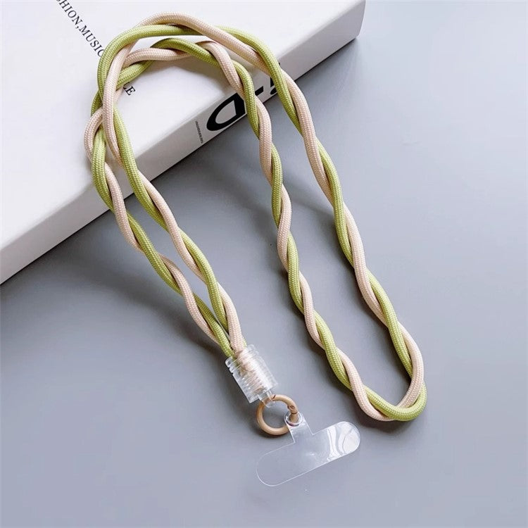 110cm Universal Phone Lanyard Dual Color Twisted Mobile Phone Neck Strap with Clear Tether Tab - Army Green+Khaki