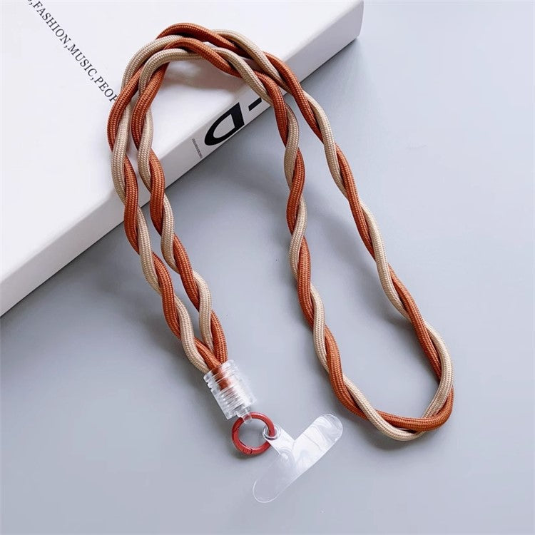 110cm Universal Phone Lanyard Dual Color Twisted Mobile Phone Neck Strap with Clear Tether Tab - Dark Brown+Khaki