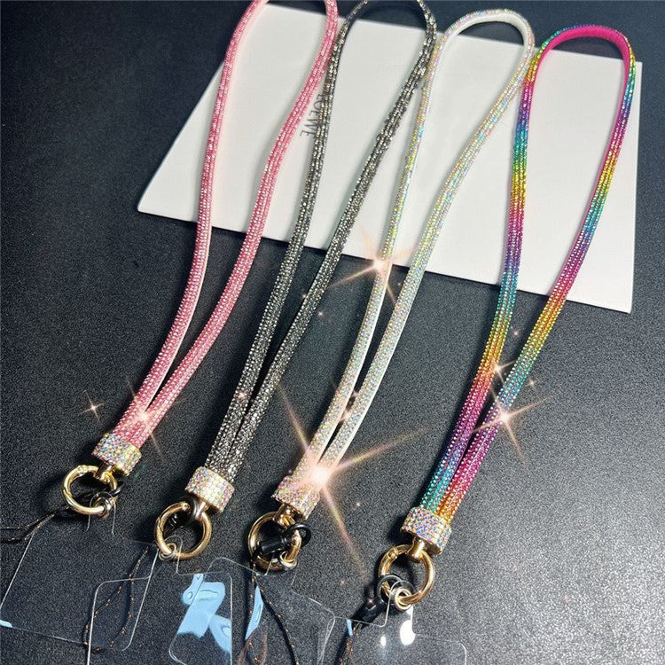 120cm Crossbody Cell Phone Lanyard Strap with Tether Tab Flashing Rhinestone Decor - Style C